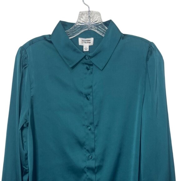 Lucyswhims Button Front Shirt Womens Medium Pacific Teal New Silky - Picture 3 of 8